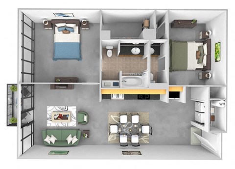 Floor plan for 2 beds, 1.5 baths, 1021 sqft